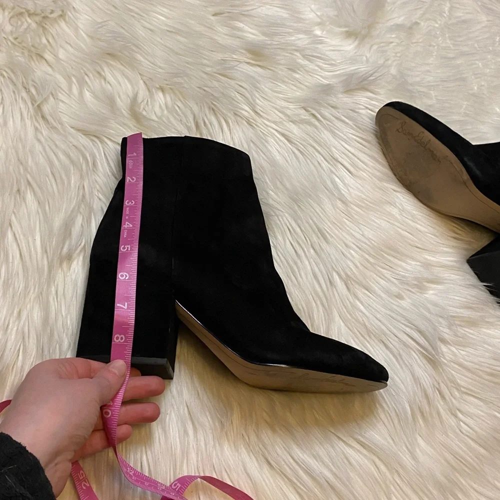 Sam Edelman black suede leather size 10 heeled ankle booties boots